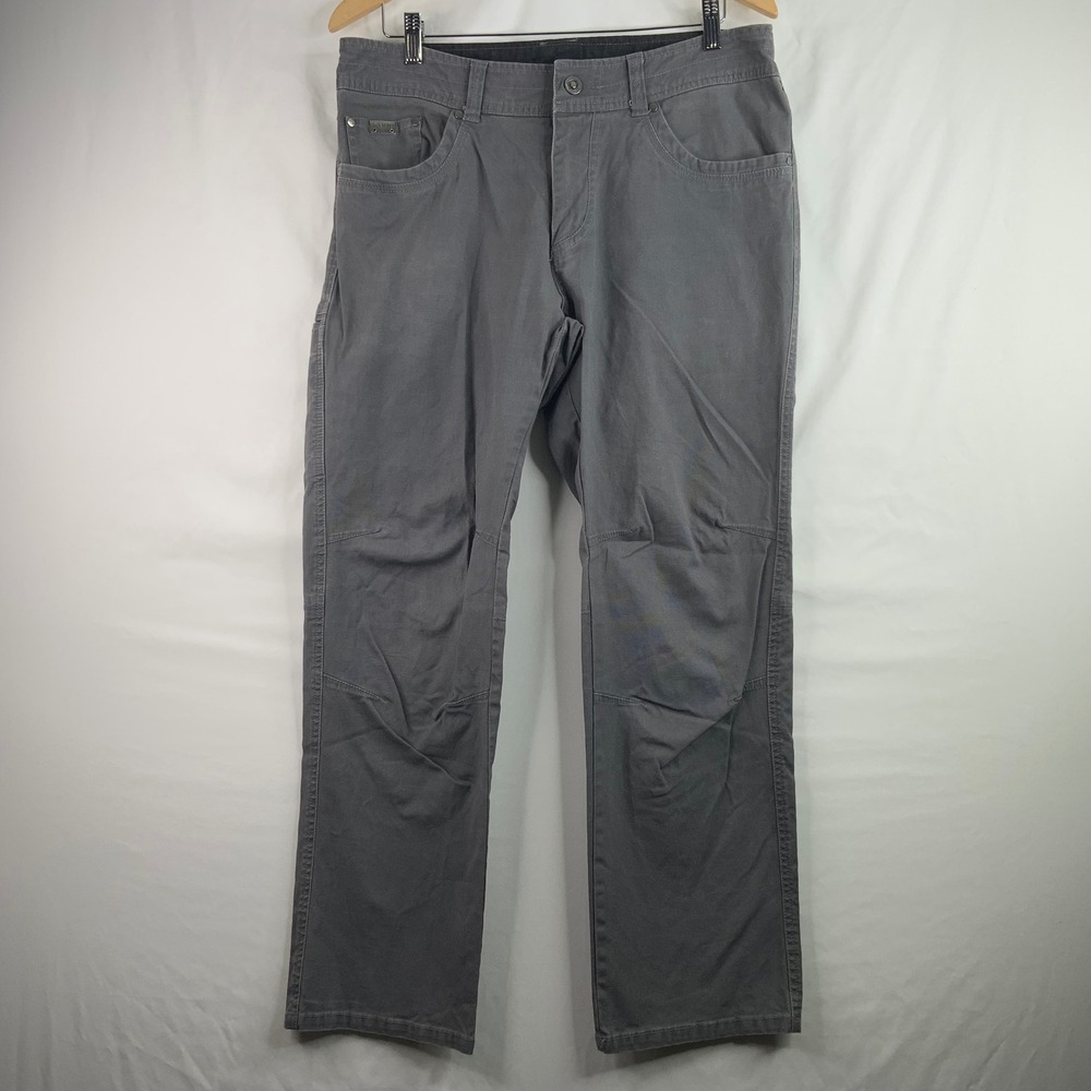 Kuhl Kanvus Jean Mens Grey Stretch Canvas Articulated Hiking Pants Tapered Fit